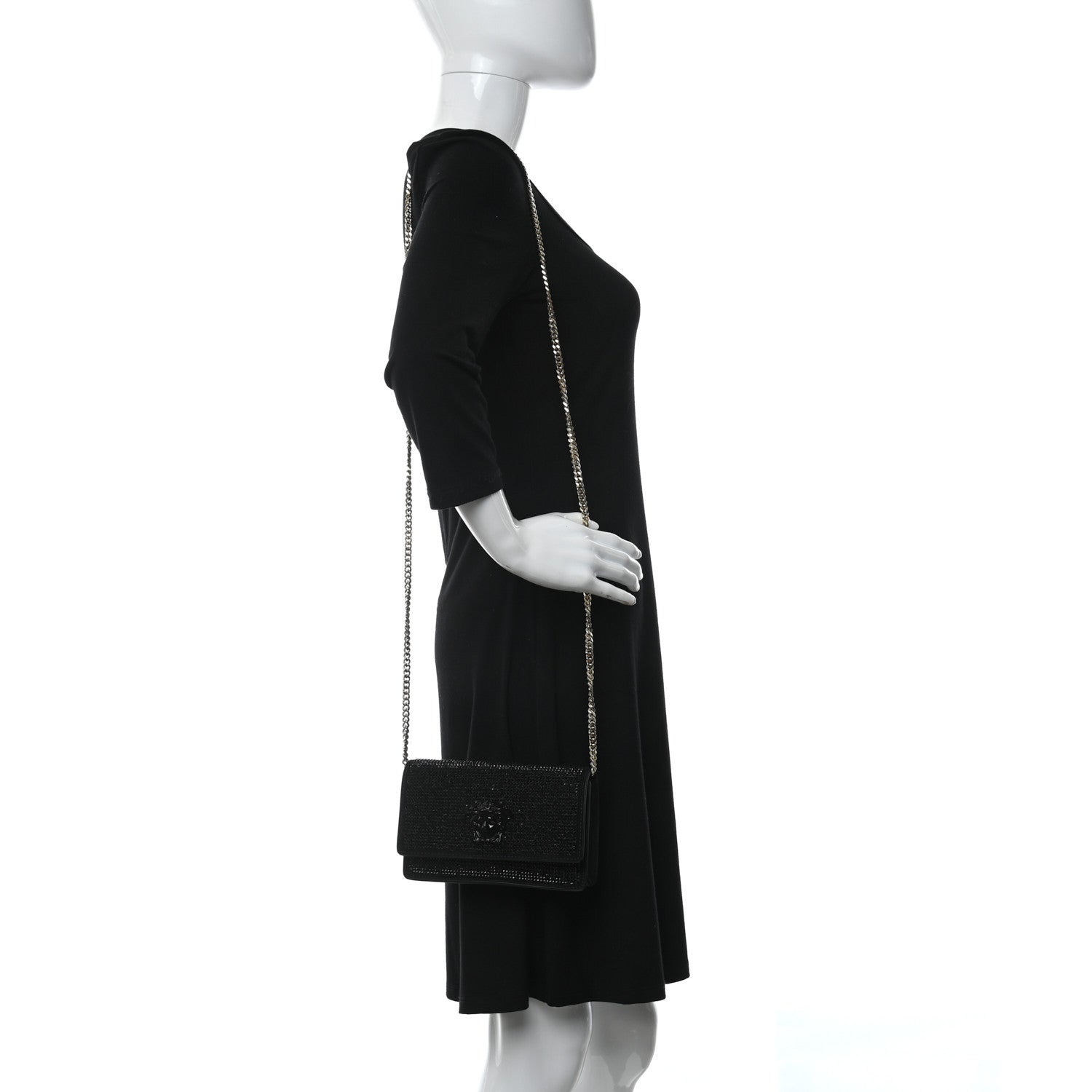 Versace Calfskin Palazzo Crystal Chain Evening Bag Black 2 of 9