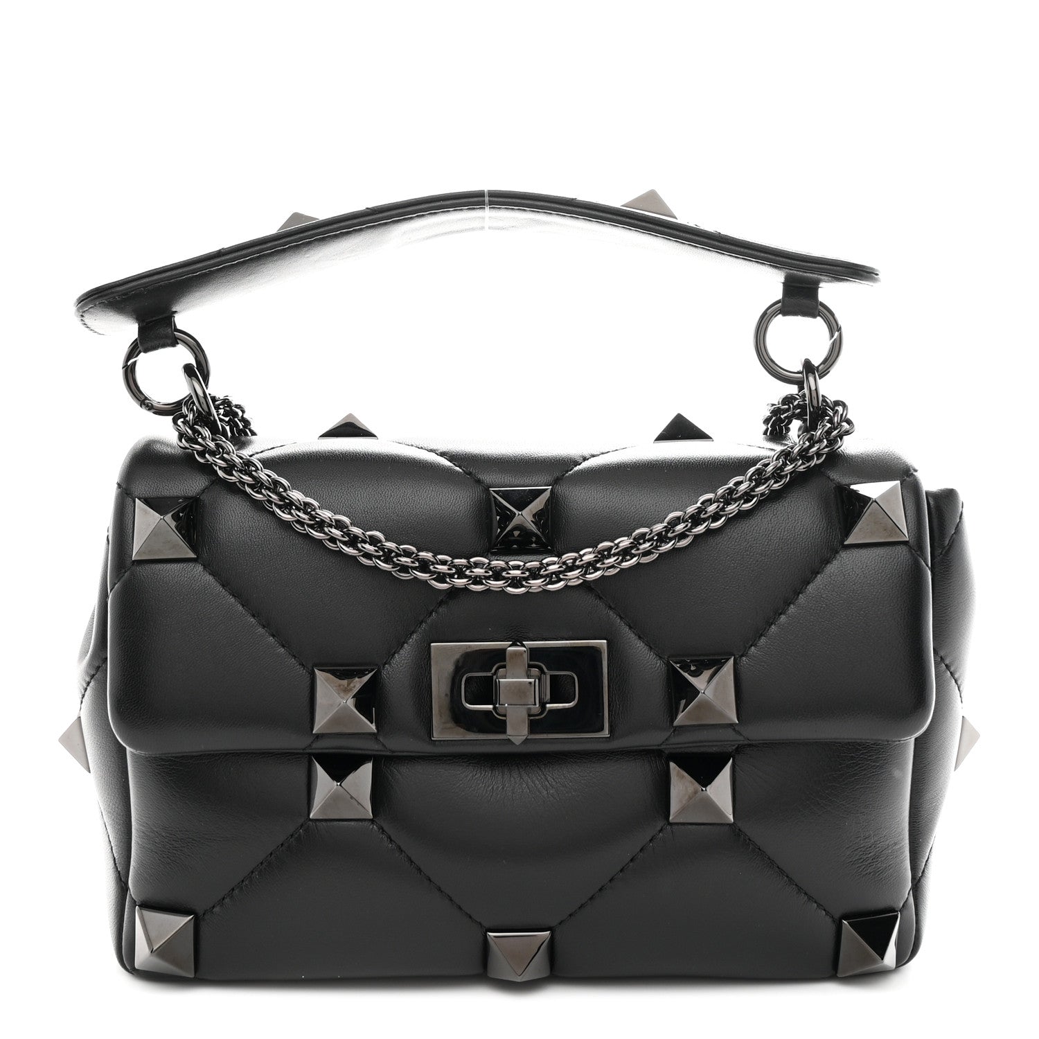 Valentino Garavani Nappa Monochrome Medium Roman Stud Shoulder Bag Black 1 of 9