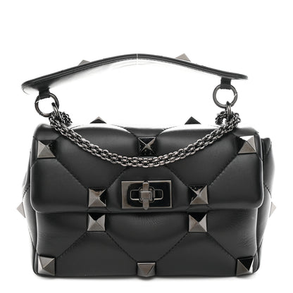 Valentino Garavani Nappa Monochrome Medium Roman Stud Shoulder Bag Black 1 of 9