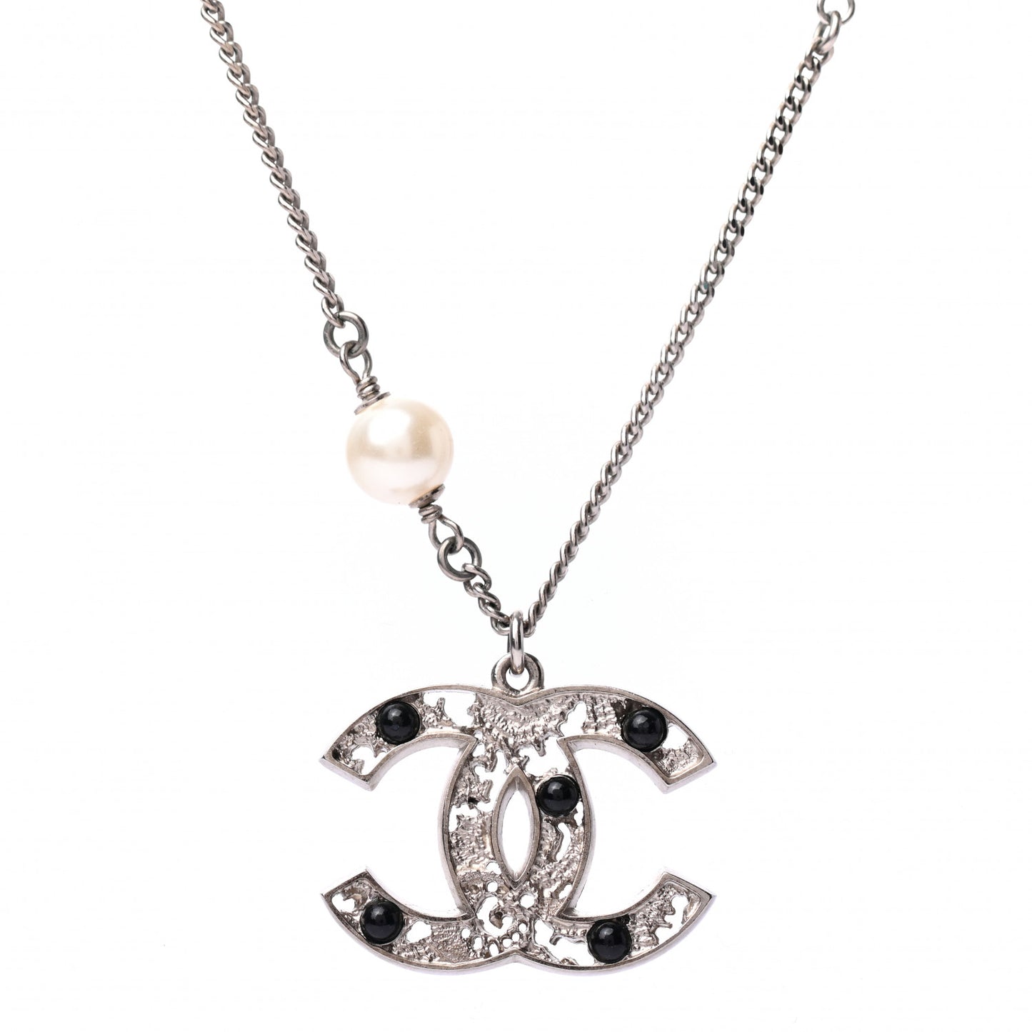 Pearl Resin Textured CC Necklace Silver Black