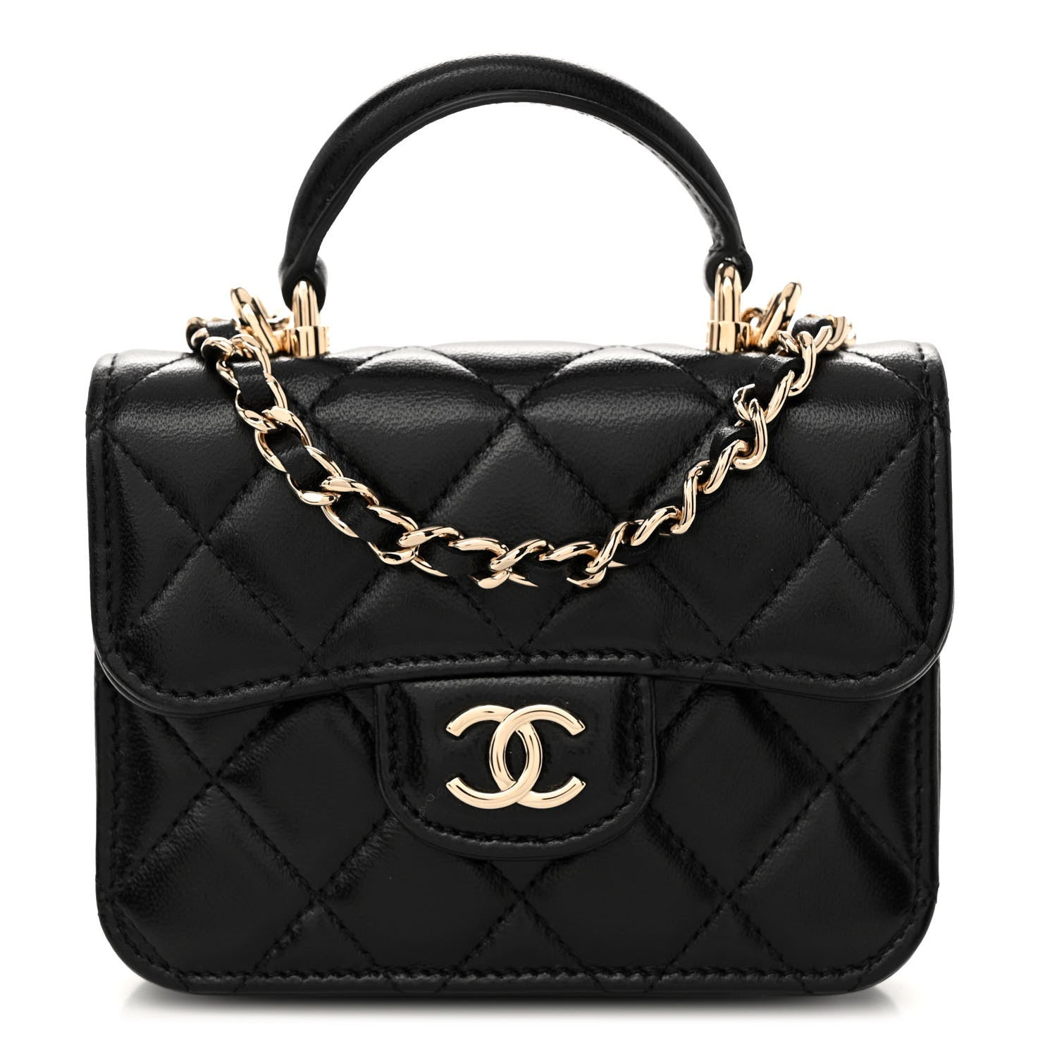 Chanel Lambskin Quilted Top Handle Flap Coin Purse With Chain Black 1 of 12
