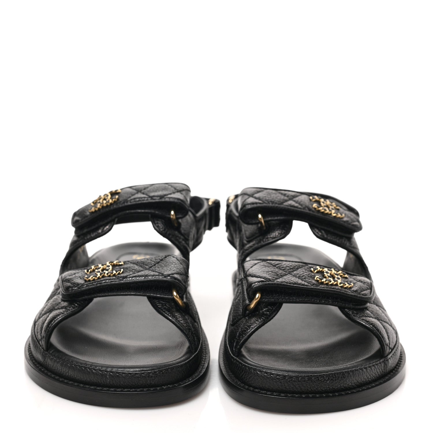 Chanel Grained Calfskin Velcro Dad Sandals 39 Black 2 of 9