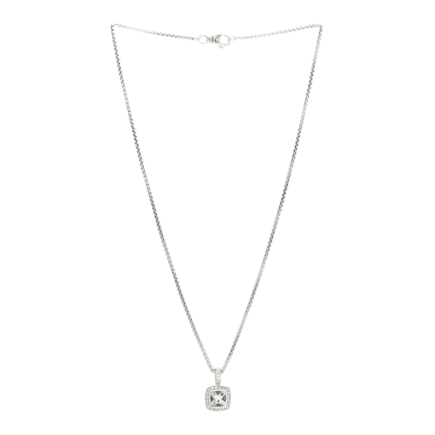 Sterling Silver Diamond Prasiolite 7mm Petite Albion Pendant Necklace