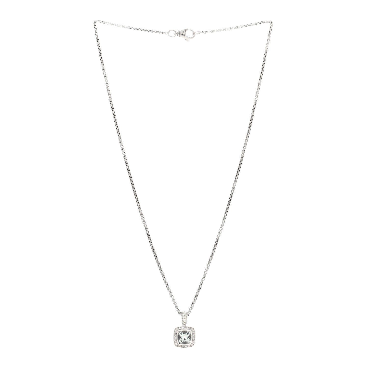 David Yurman Sterling Silver Diamond Prasiolite 7mm Petite Albion Pendant Necklace 3 of 4