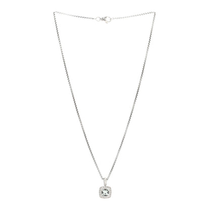 David Yurman Sterling Silver Diamond Prasiolite 7mm Petite Albion Pendant Necklace 3 of 4