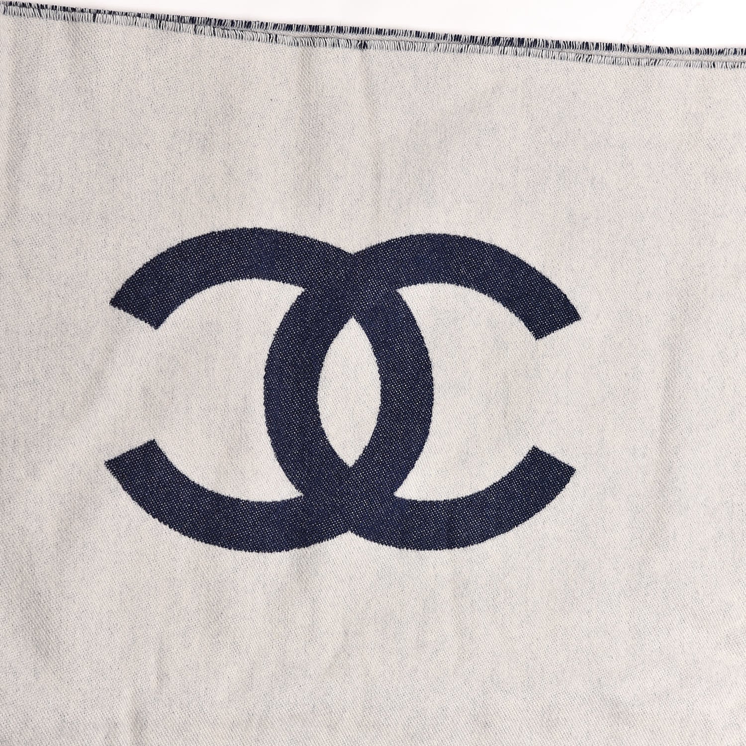 Chanel Merino Wool Cashmere CC Throw Blanket Navy White 3 of 4