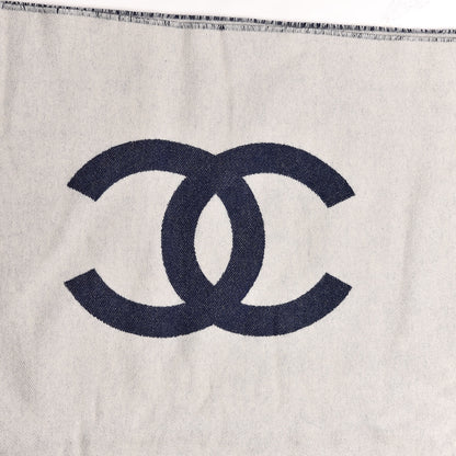 Chanel Merino Wool Cashmere CC Throw Blanket Navy White 3 of 4