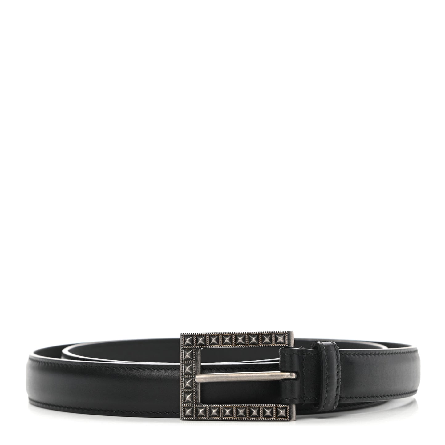 Calfskin Slim Studded Square Buckle Belt 105 42 Black
