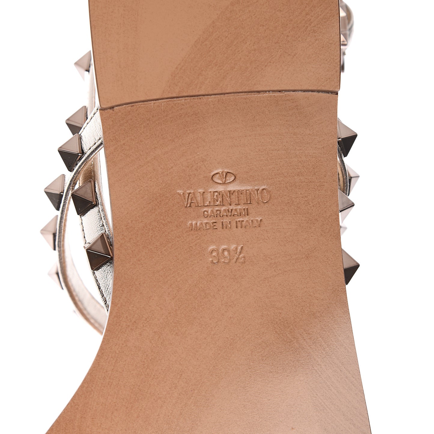Metallic Nappa Rockstud Slingback Flat Thong Sandals 39.5 Skin