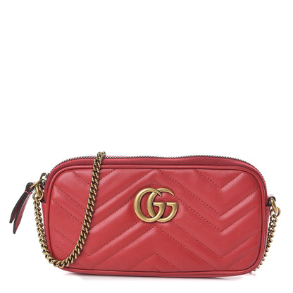Gucci Calfskin Matelasse Mini GG Marmont Chain Crossbody Bag Hibiscus Red 1 of 8