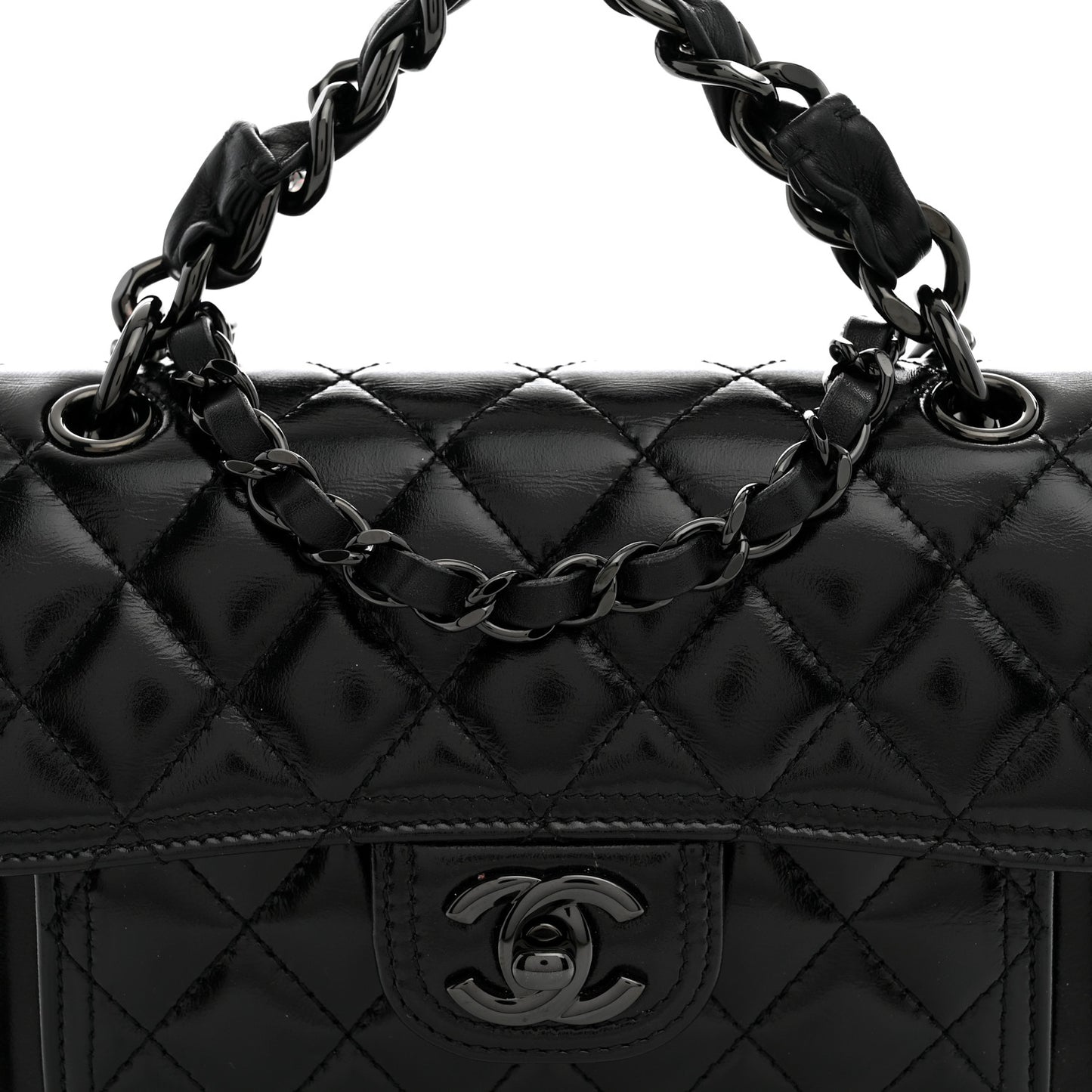 Shiny Crumpled Calfskin Quilted Double You Mini Flap So Black