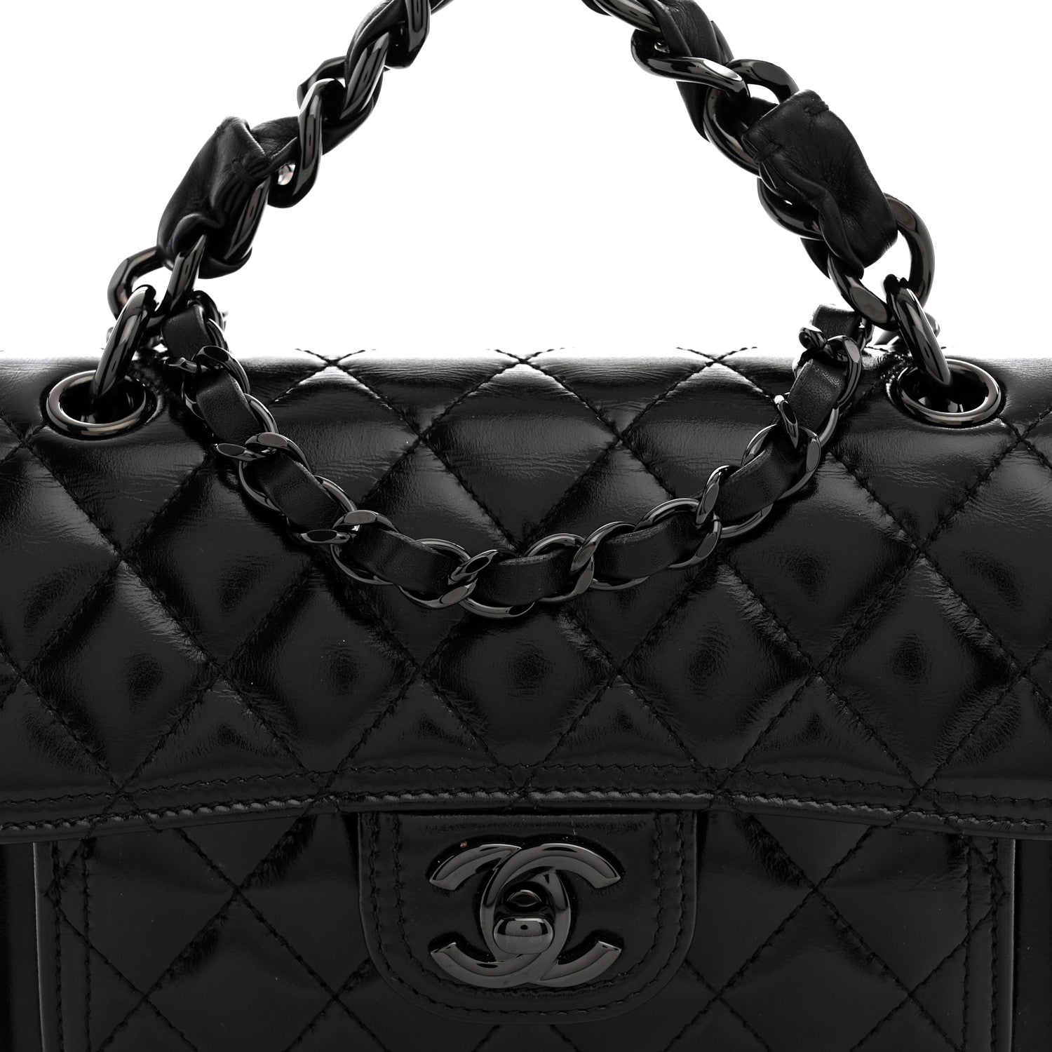 Chanel Shiny Crumpled Calfskin Quilted Double You Mini Flap So Black 8 of 11