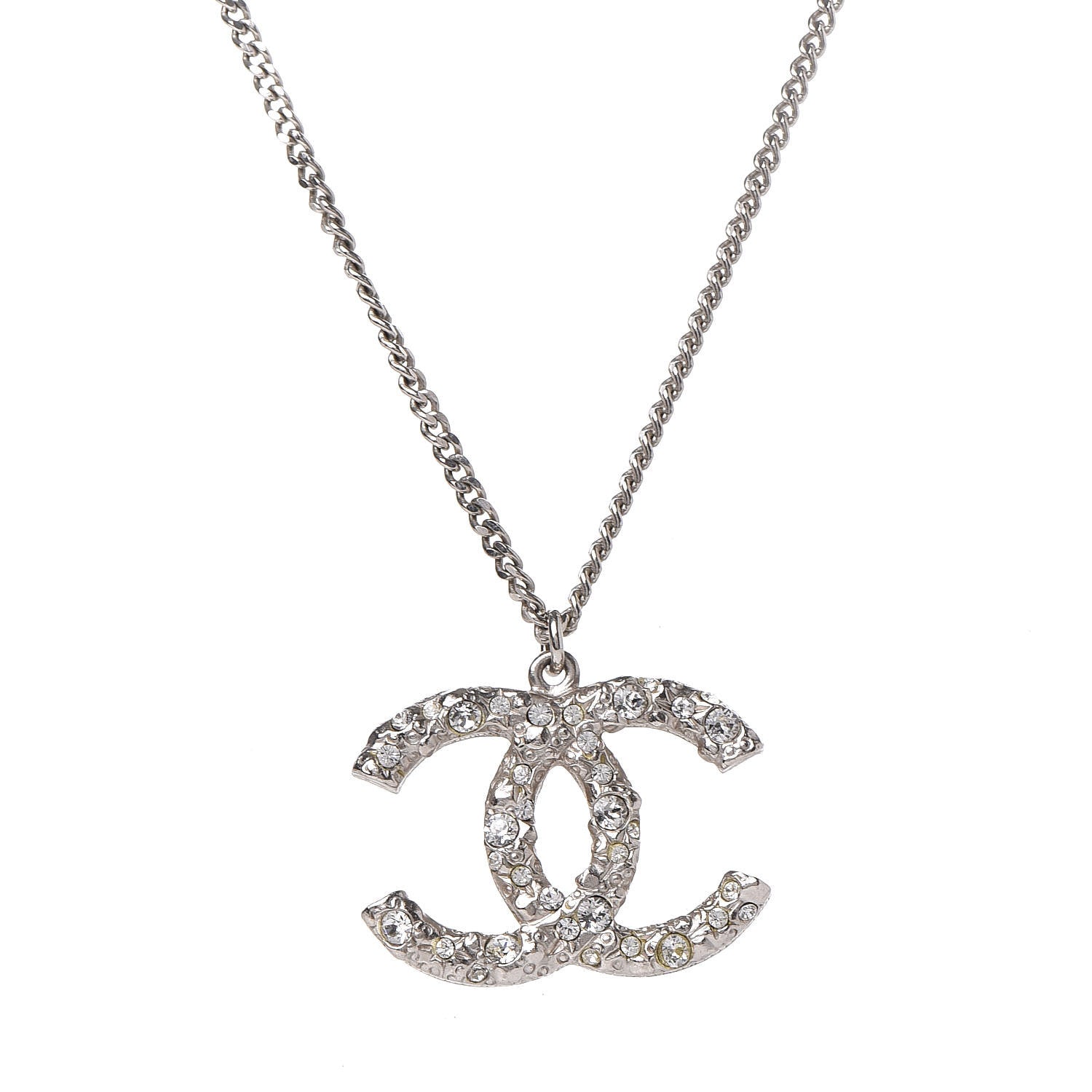 Chanel Crystal CC Necklace Silver 4 of 6