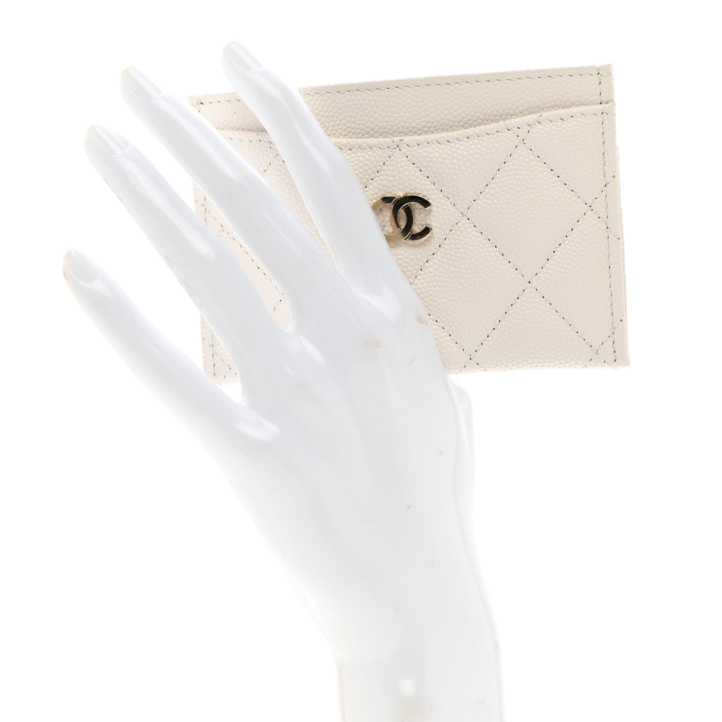 Caviar Quilted Card Holder White