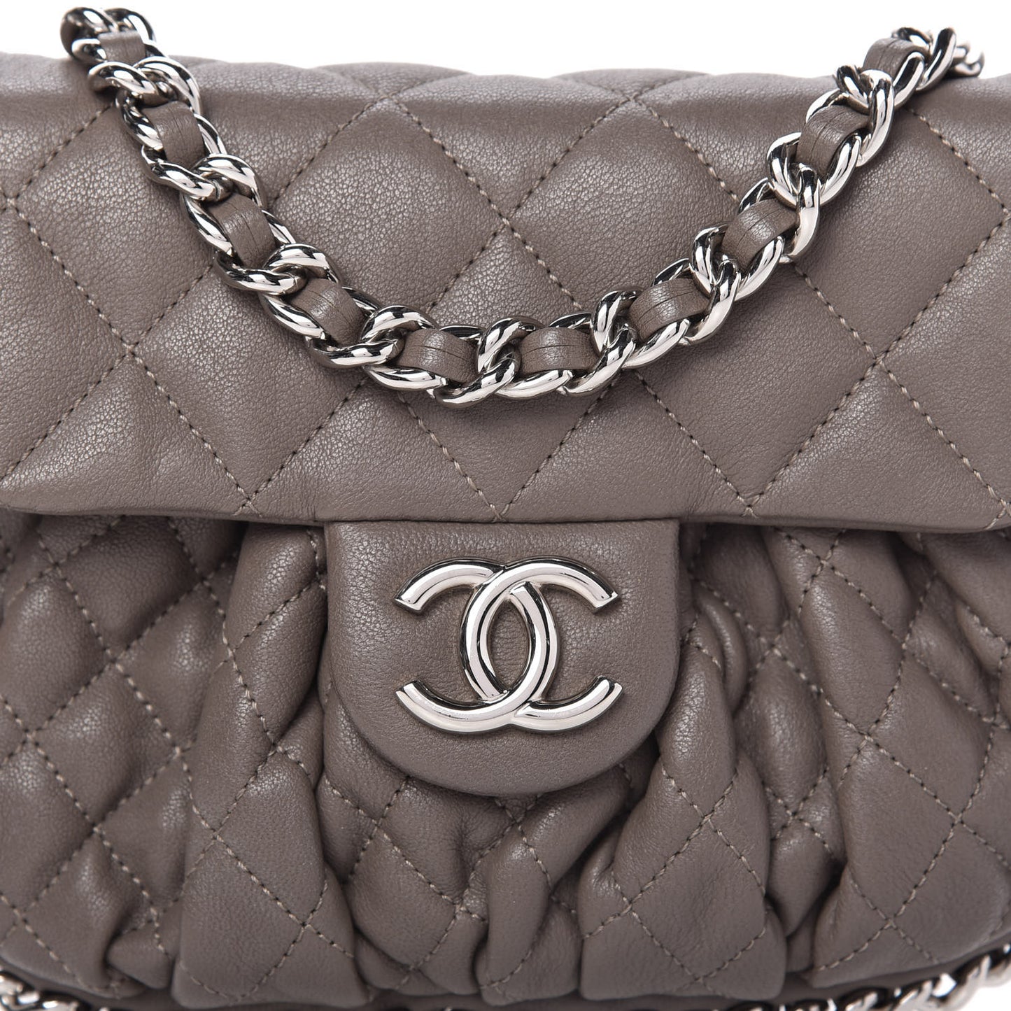 Washed Lambskin Quilted Mini Chain Around Flap Taupe