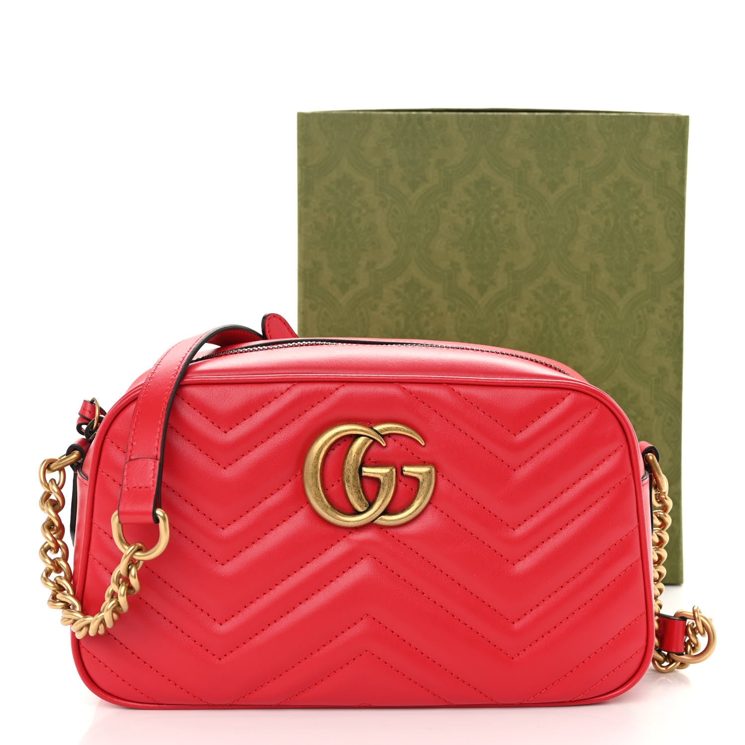 Gucci Calfskin Matelasse Small GG Marmont Chain Shoulder Bag Hibiscus Red 10 of 10