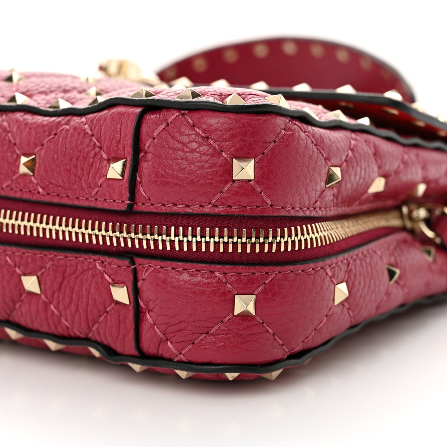 Grained Calfskin Medium Rockstud Spike Shoulder Bag Berry Pink