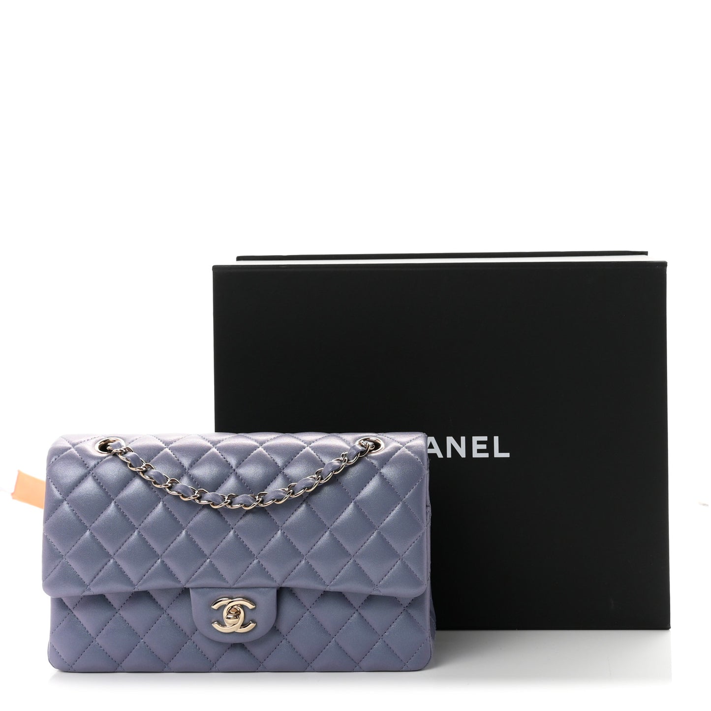 Iridescent Lambskin Quilted Medium Double Flap Light Purple