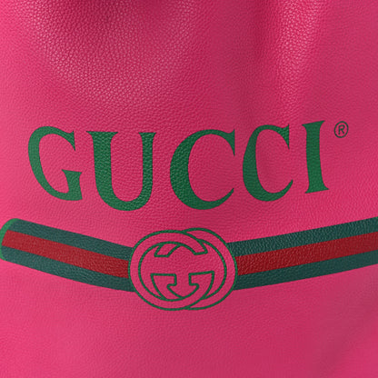 Gucci Grained Calfskin Logo Drawstring Backpack Box Pink Green Black 10 of 10