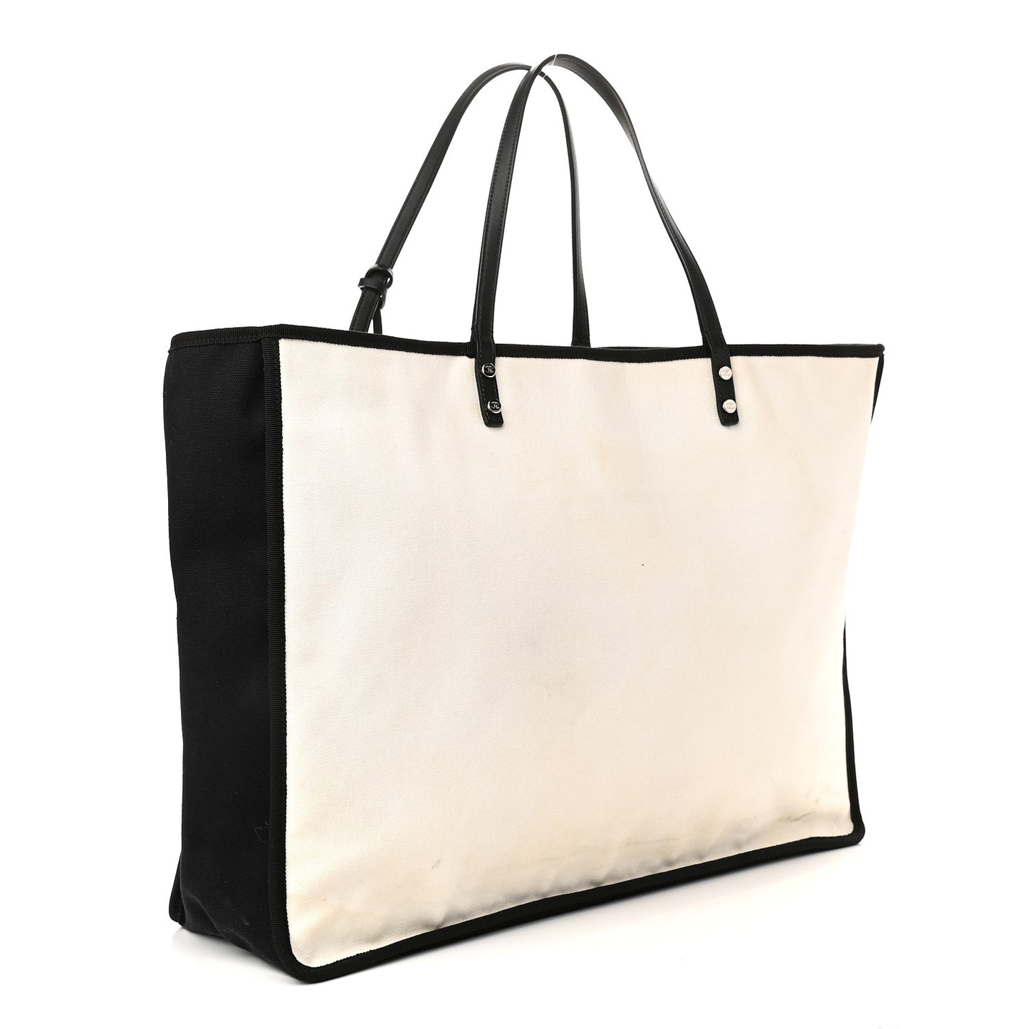 Canvas Calfskin Large Let's Demonstrate Tote White Black