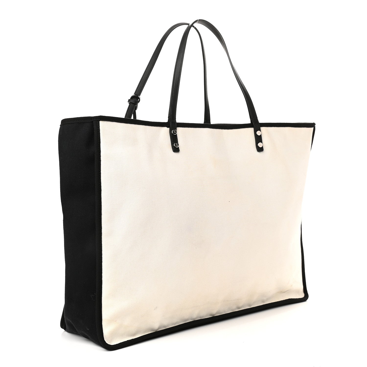 Chanel Canvas Calfskin Large Let's Demonstrate Tote White Black 3 of 11
