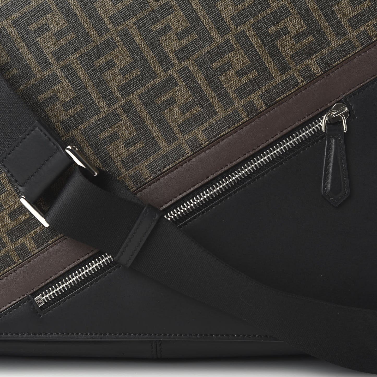 Glazed Fabric Vitello Liberty FF 1974 Diagonal New Messenger Flap Tobacco Moresco Black