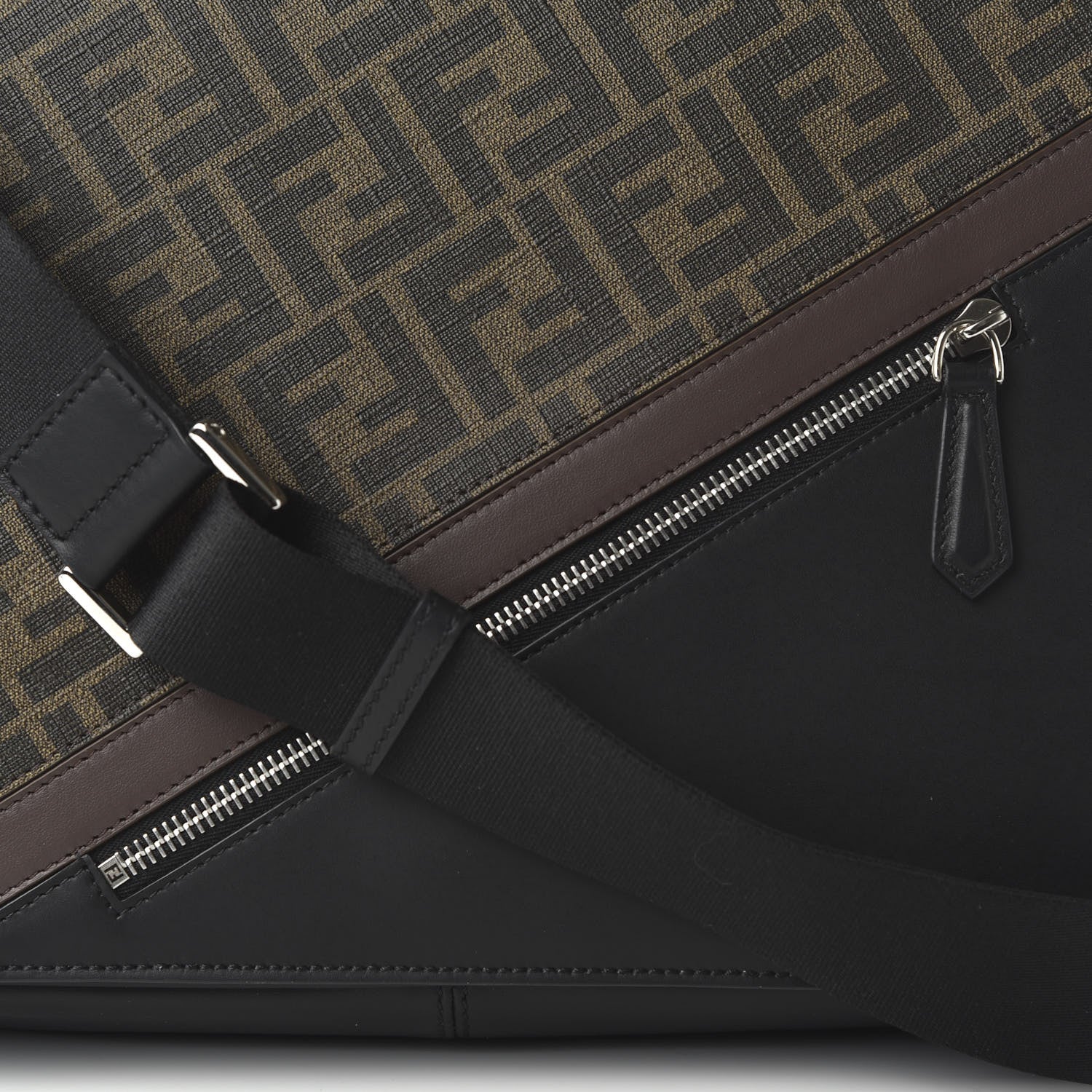 Fendi Glazed Fabric Vitello Liberty FF 1974 Diagonal New Messenger Flap Tobacco Moresco Black 10 of 10
