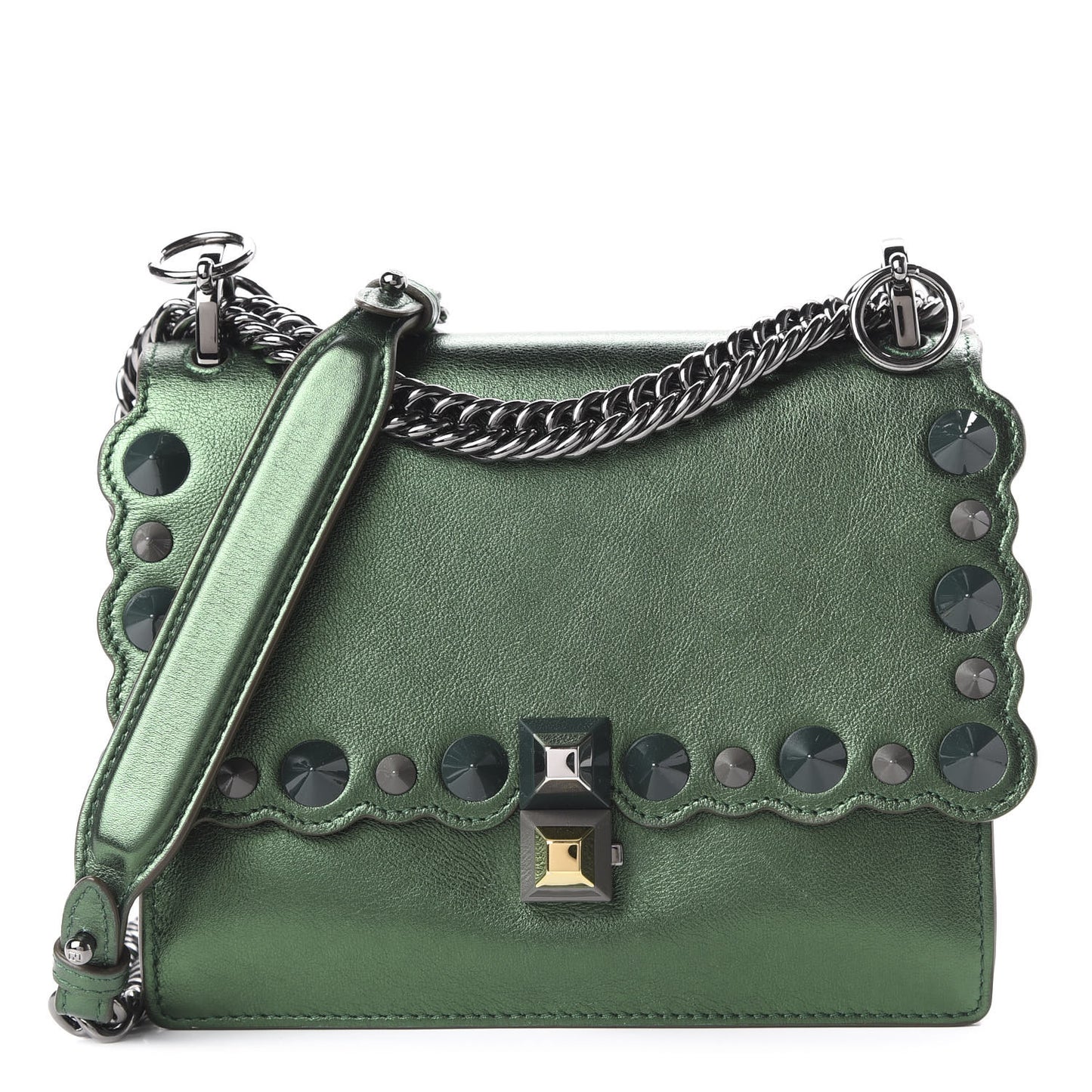 Vitello Catalan Mirror Scalloped Multi Studded Small Kan I Shoulder Bag Green