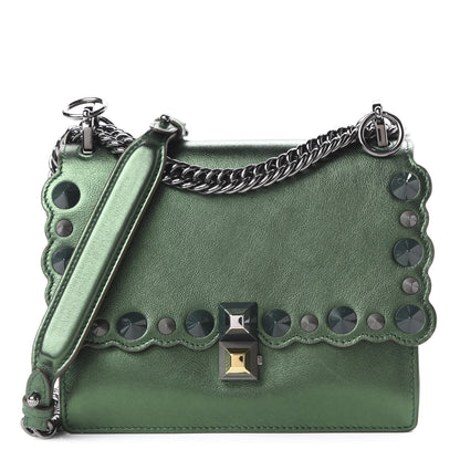 Fendi Vitello Catalan Mirror Scalloped Multi Studded Small Kan I Shoulder Bag Green 1 of 10