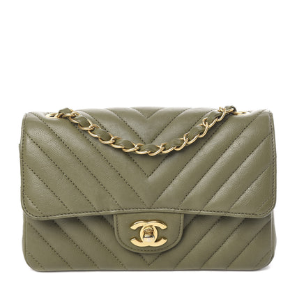Chanel Calfskin Chevron Quilted Mini Rectangular Flap Khaki 1 of 10