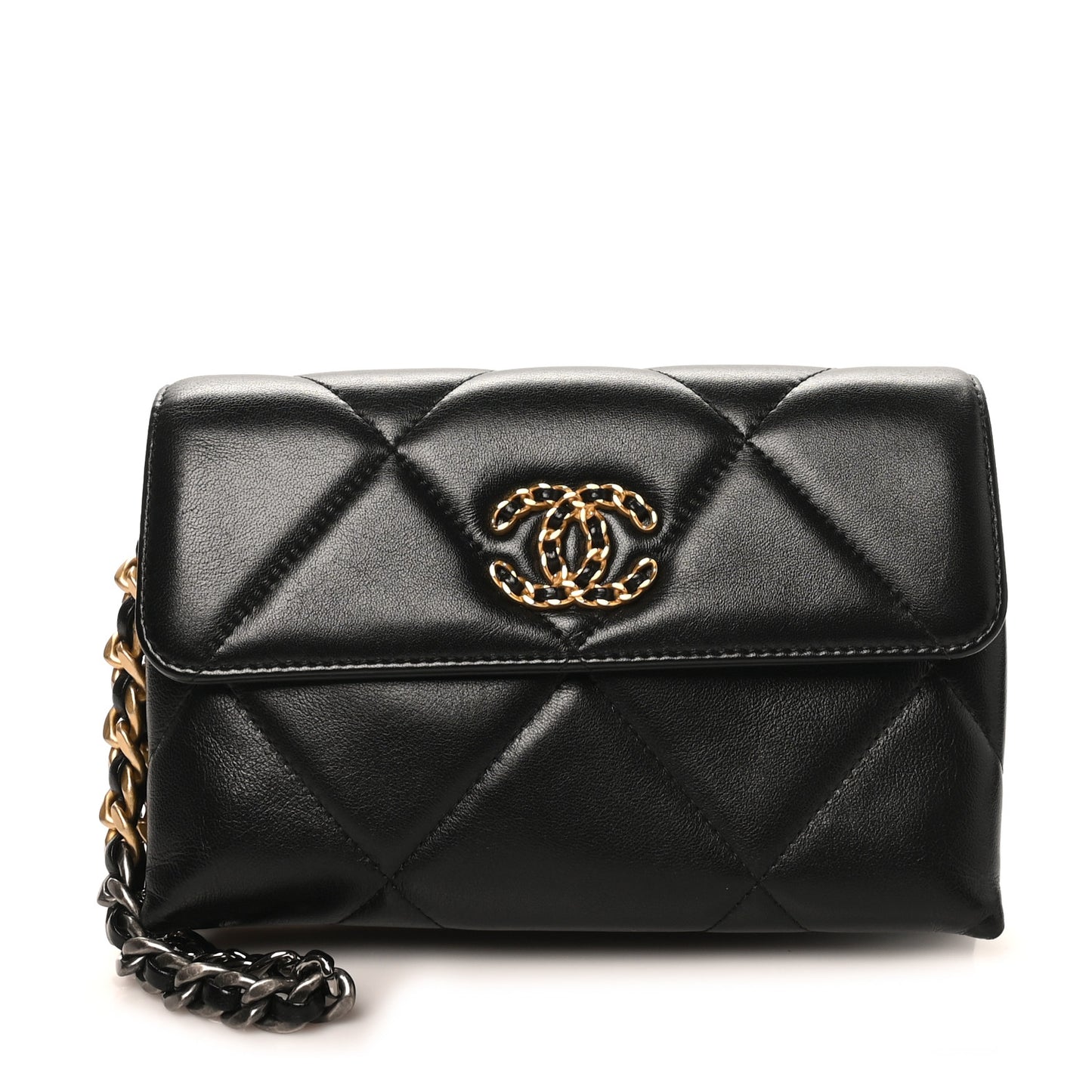 Lambskin Quilted Chanel 19 Flap Clutch Black