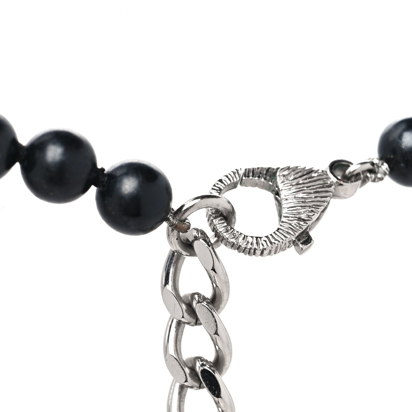 Baguette Crystal Beaded CC Long Necklace Black Silver