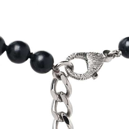 Chanel Baguette Crystal Beaded CC Long Necklace Black Silver 4 of 5