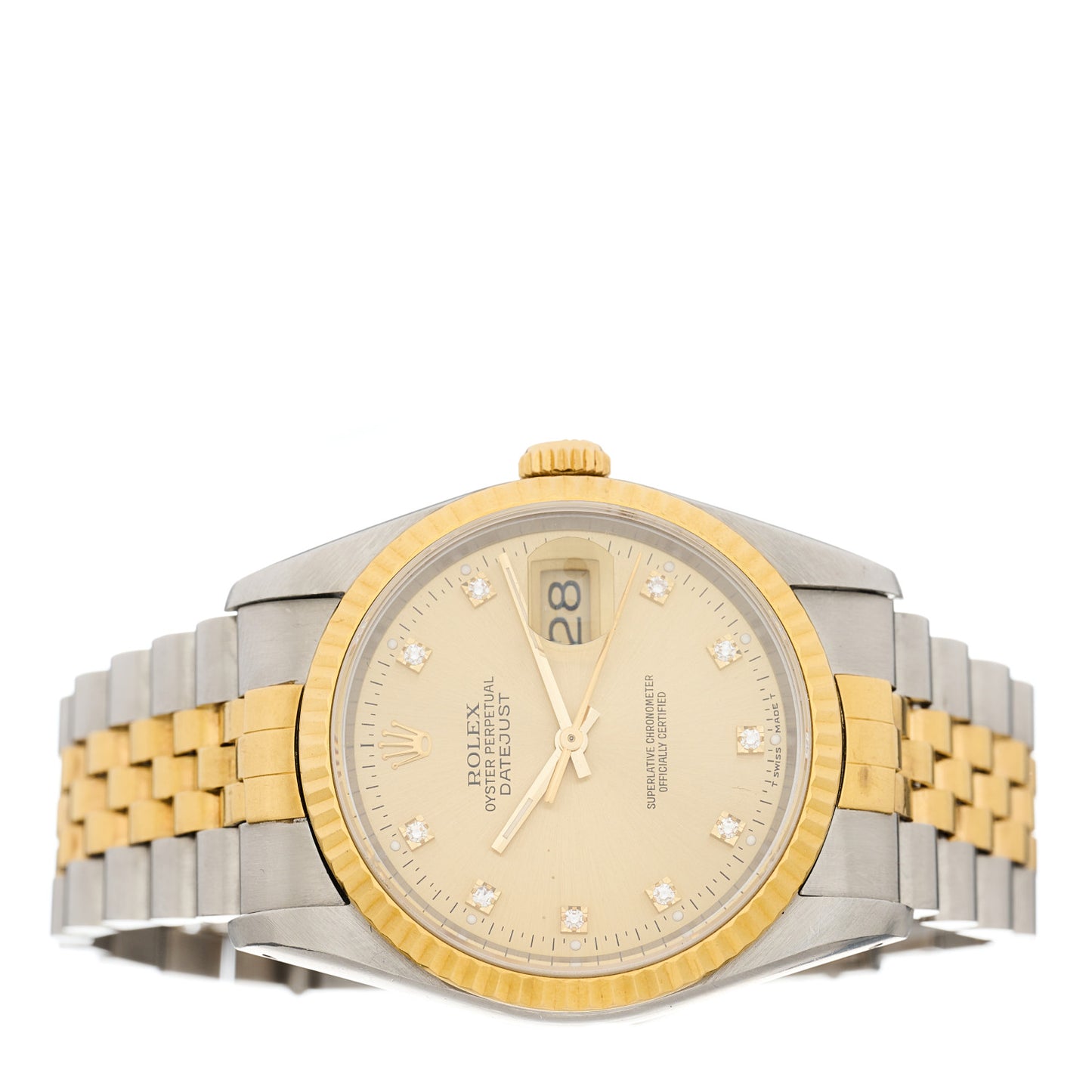 Stainless Steel 18K Yellow Gold Diamond 36mm Oyster Perpetual Datejust Watch Champagne 16233