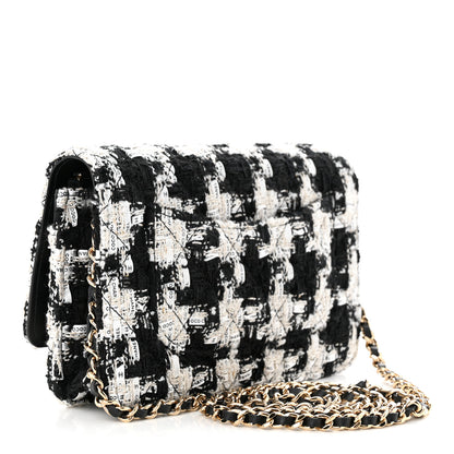Chanel Tweed Quilted Wallet On Chain WOC Black Ecru White 3 of 11