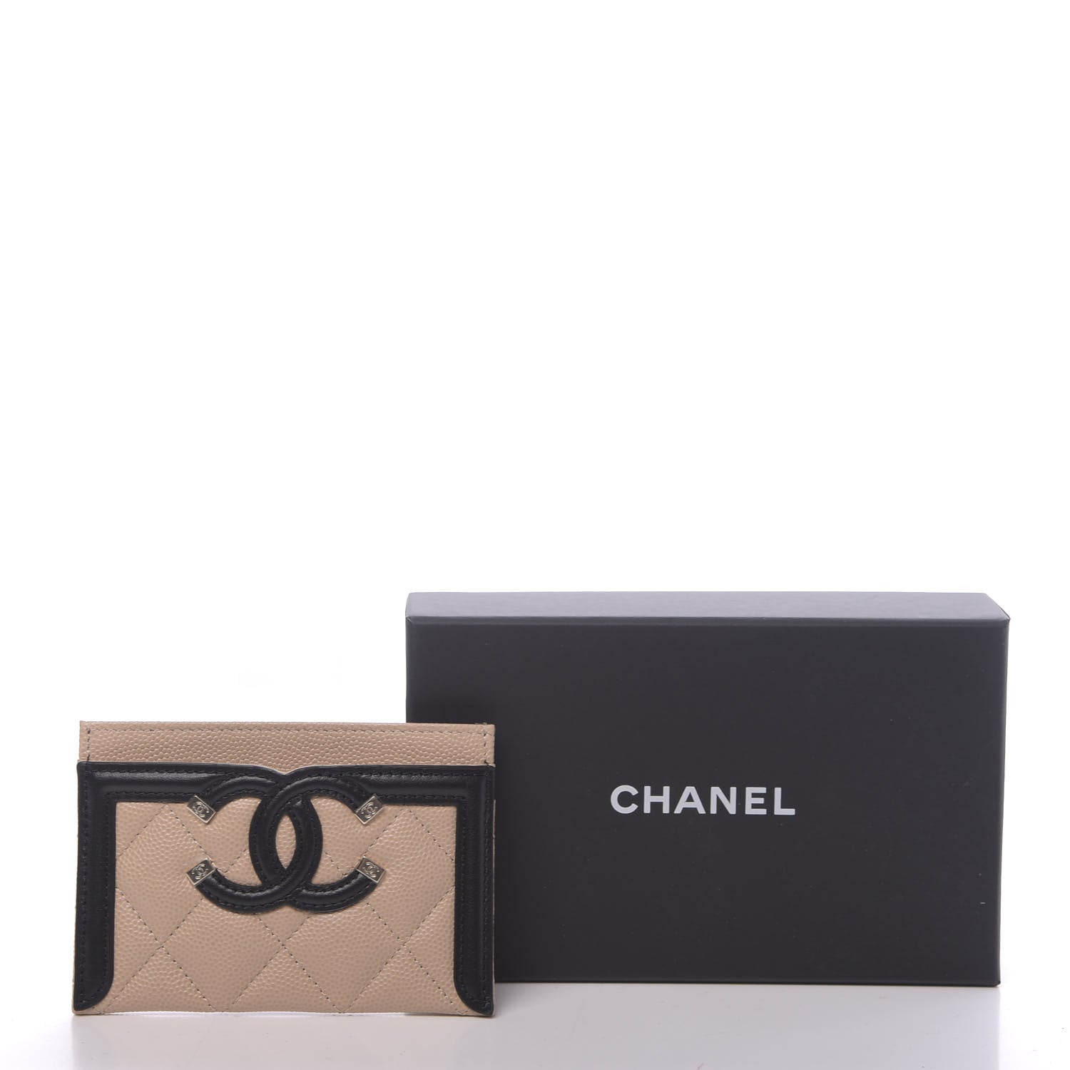 Chanel Caviar Quilted Filigree Card Holder Beige Black 9 of 9