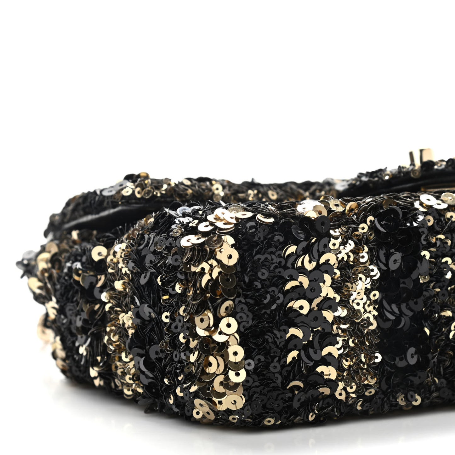 Sequin Striped Classic Mini Flap Black Gold
