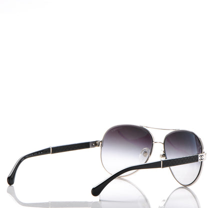 Chanel Lambskin Quilted CC Aviator Sunglasses 4195-Q Black SIlver 3 of 6