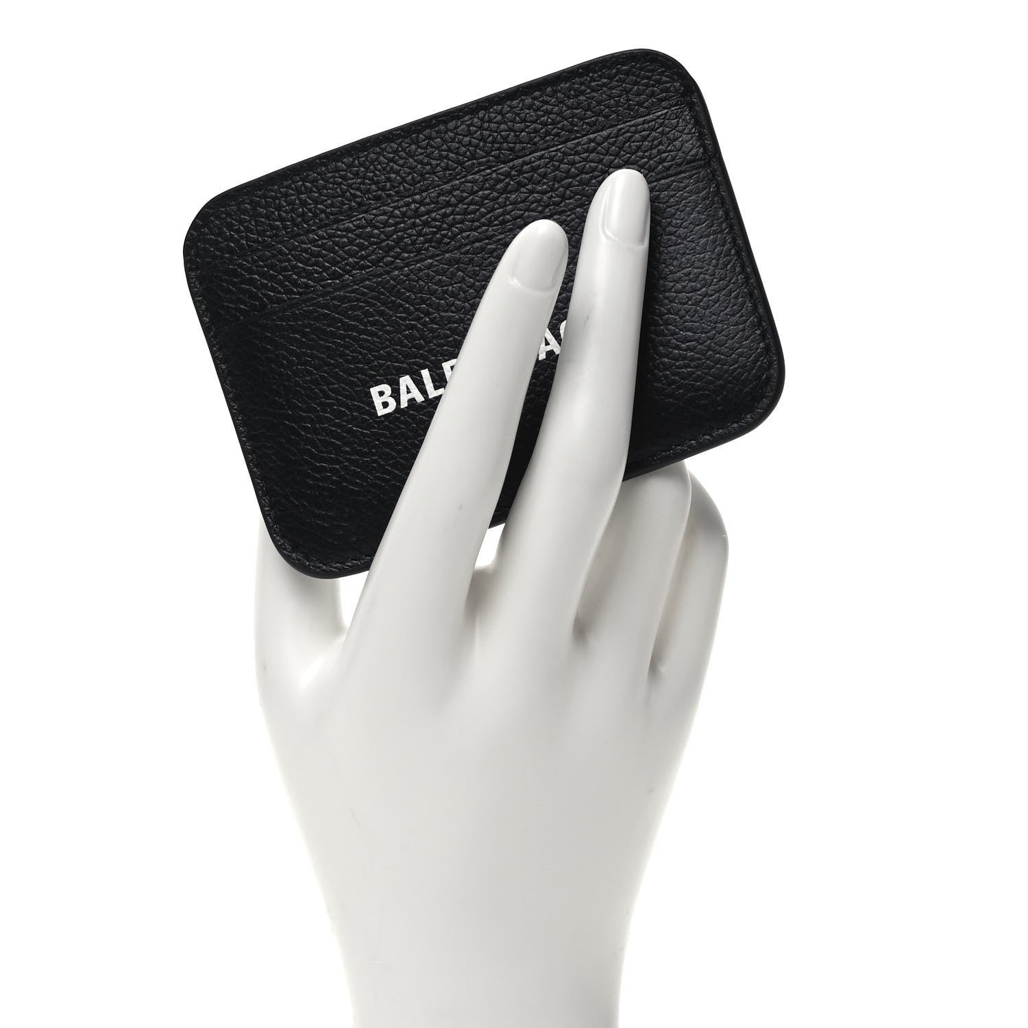 Balenciaga Grained Calfskin Logo Cash Rounded Card Holder Black White 2 of 6