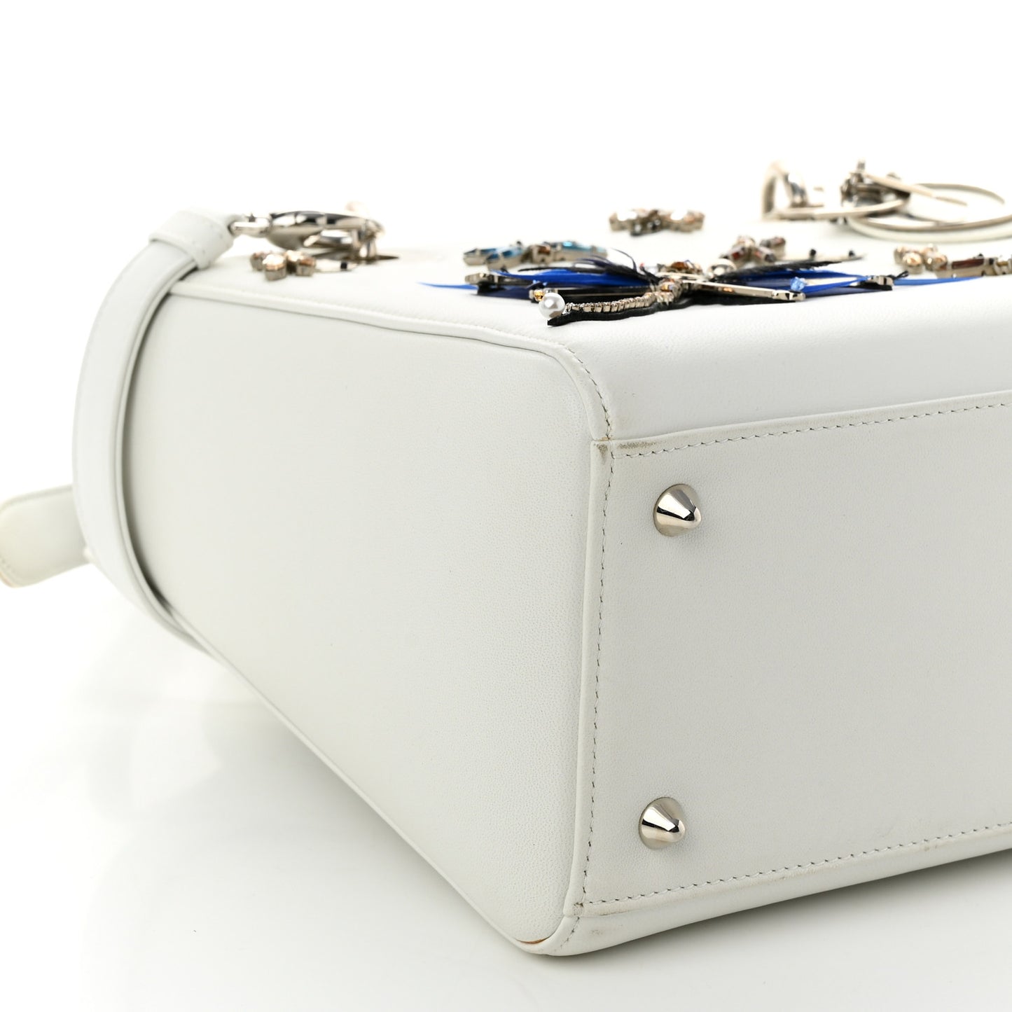 Smooth Calfskin Embellished Dragonfly Medium Lady Dior White Multicolor