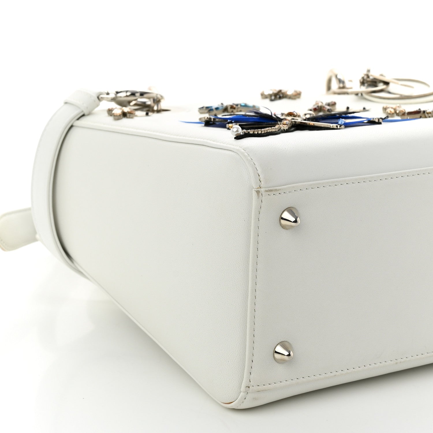 Christian Dior Smooth Calfskin Embellished Dragonfly Medium Lady Dior White Multicolor 9 of 11