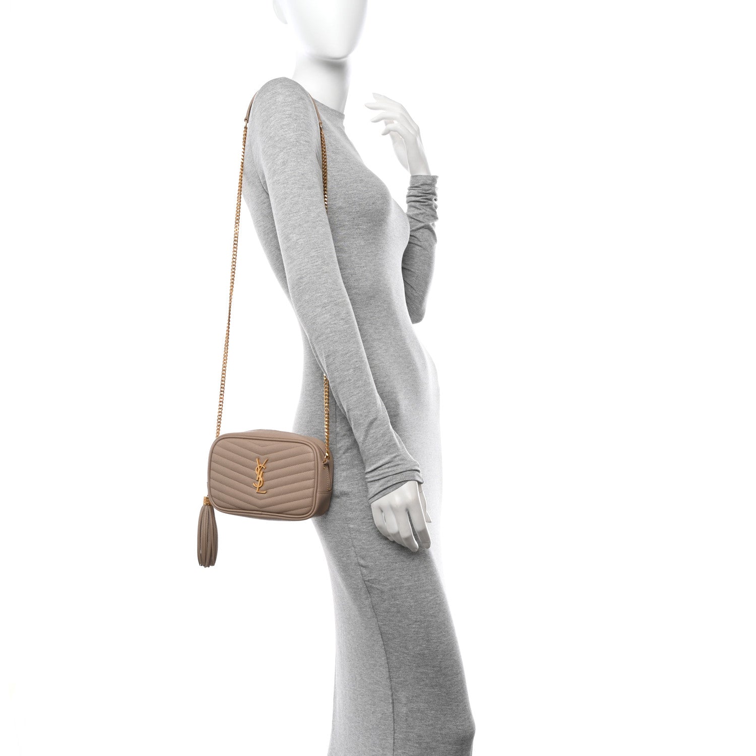Saint Laurent Grain De Poudre Matelasse Monogram Mini Lou Camera Bag Dark Beige 2 of 11