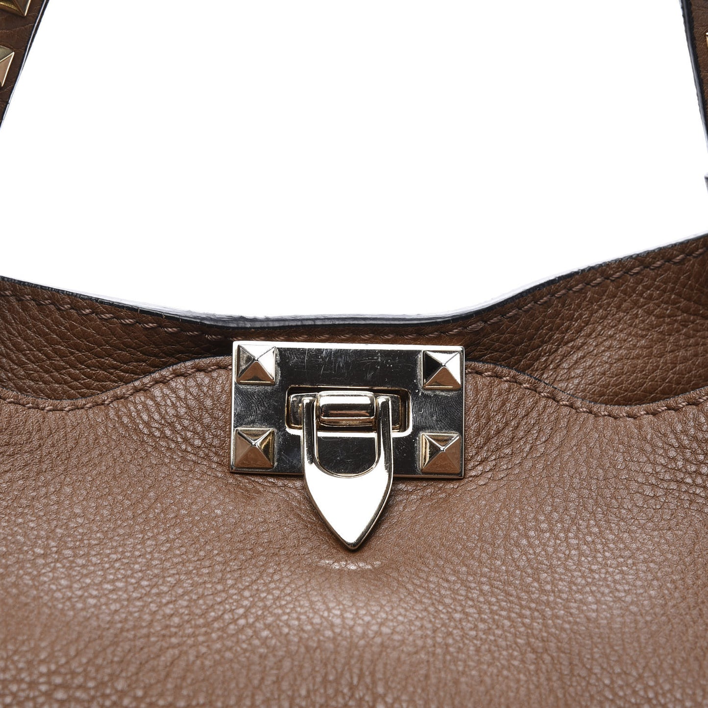Pebbled Calfskin Medium Rockstud Tote Brown