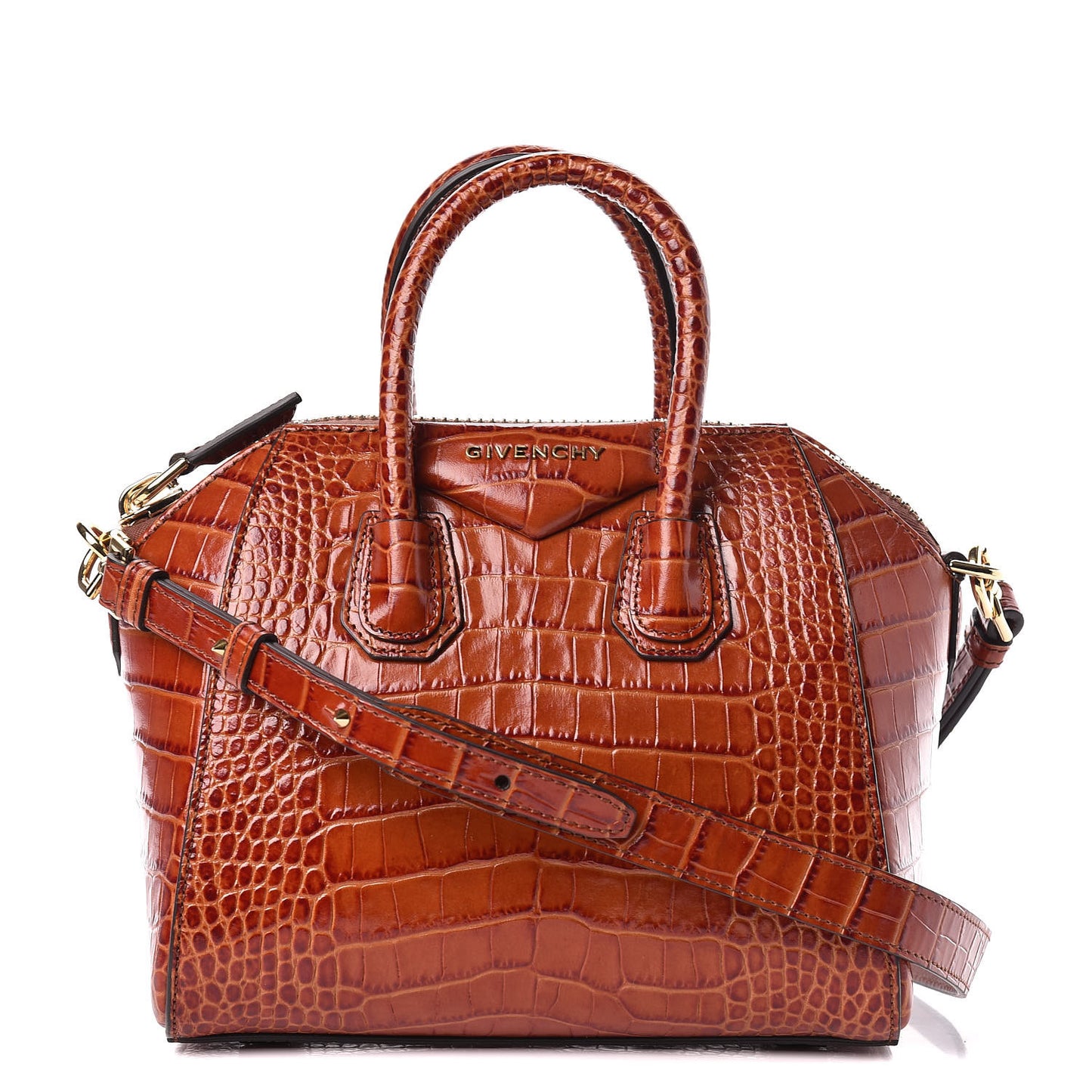 Calfskin Crocodile Embossed Mini Antigona Cognac