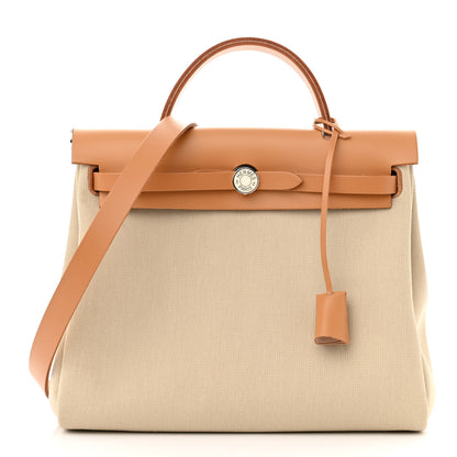 Hermes Military Toile Vache Hunter Herbag Zip Retourne 31 PM Beton Naturel 3 of 11
