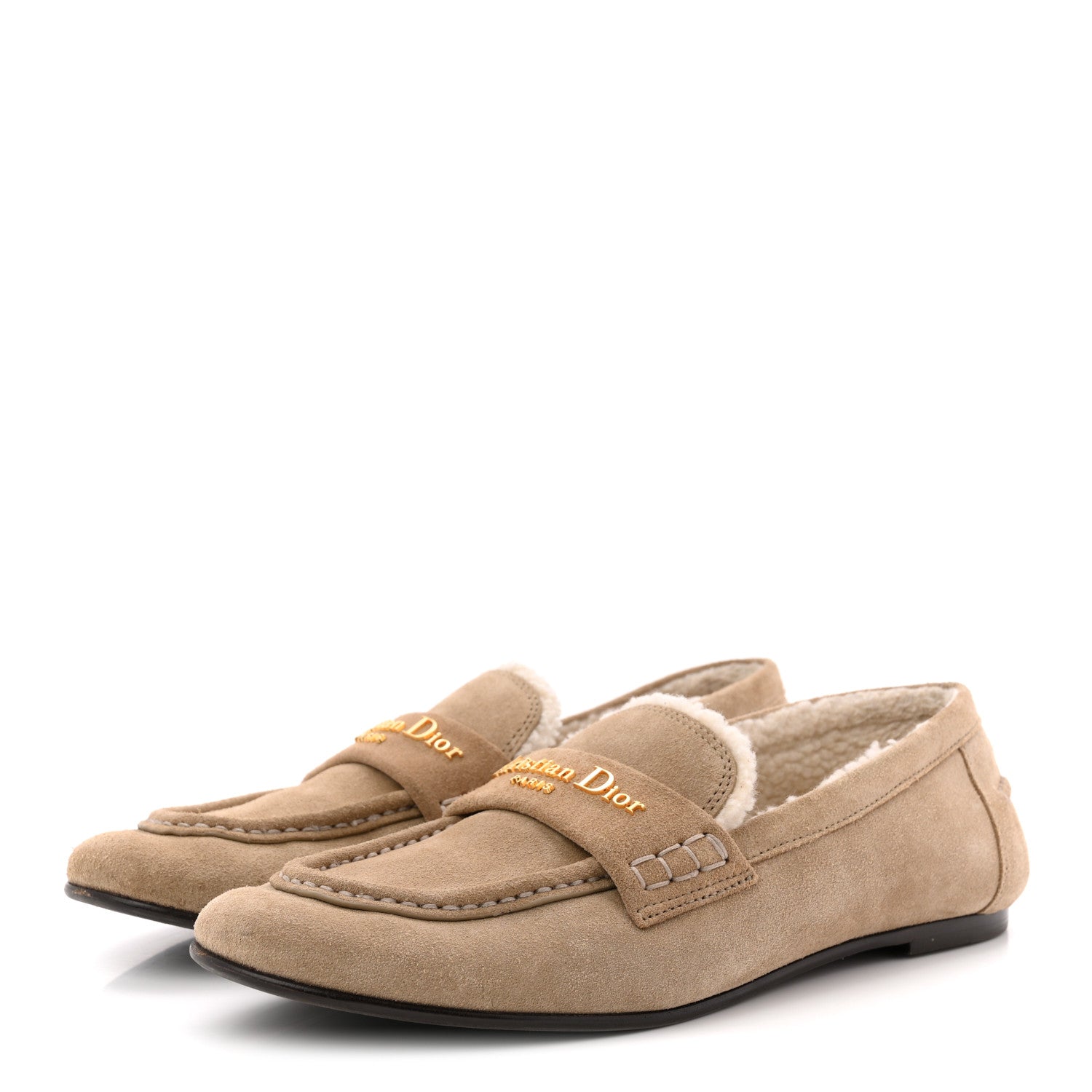 Christian Dior Suede Calfskin Shearling DiorAlps Dior Boy Loafers 38.5 Rope Beige 4 of 11
