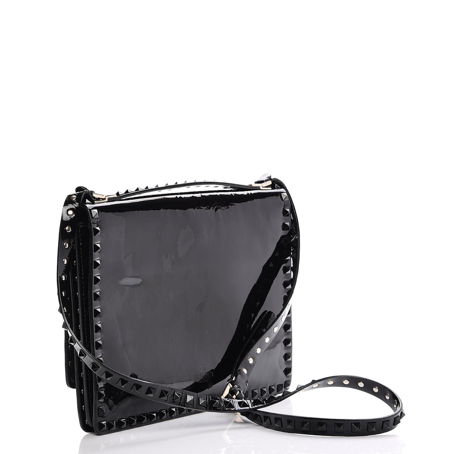 Patent Rockstud Shoulder Bag Black