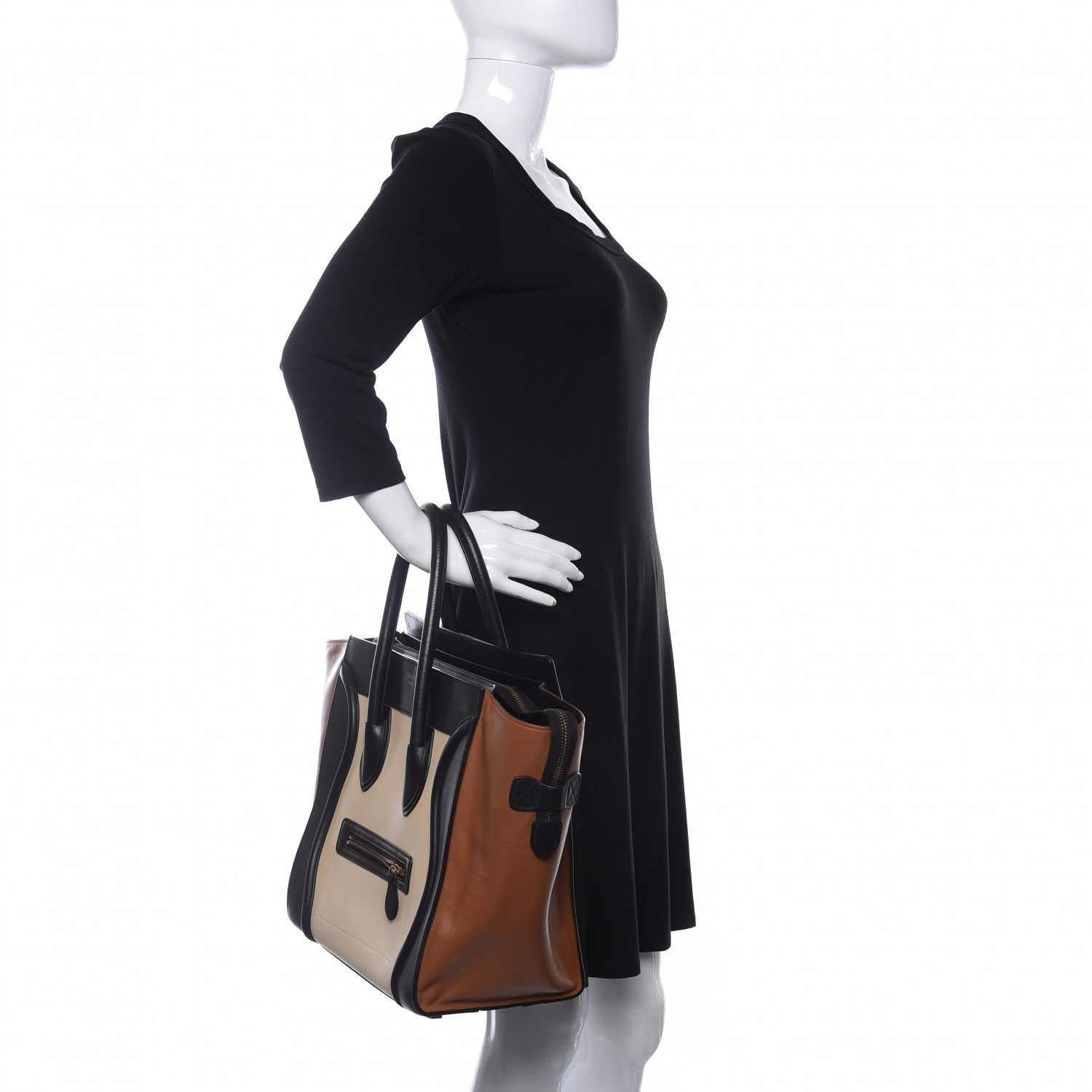 Celine Satin Calfskin Suede Mini Tri-Color Luggage Seashell 3 of 19