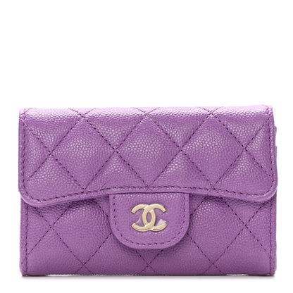 Chanel Caviar Quilted Flap Card Holder Wallet Purple 1 of 9