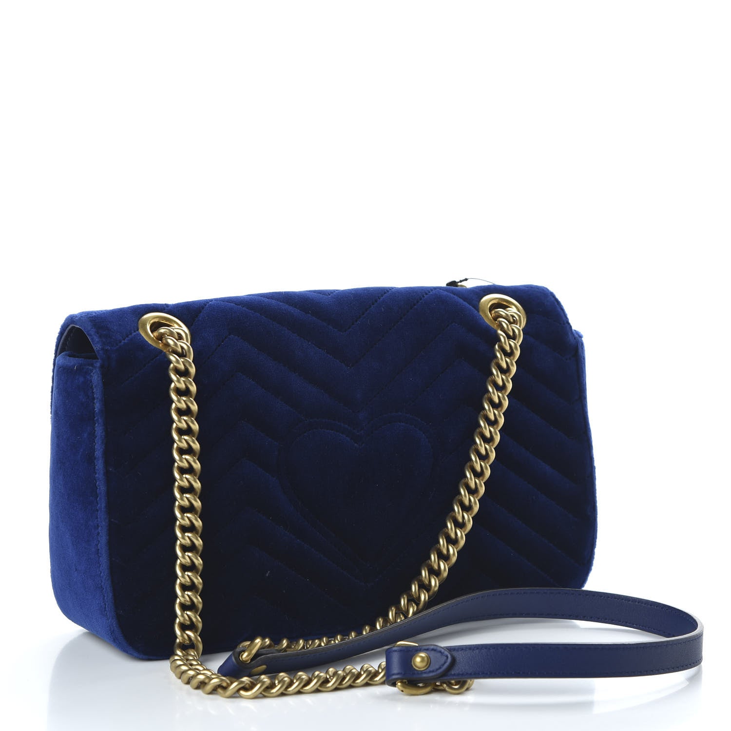 Gucci Velvet Matelasse Deer Embroidered Small GG Marmont Shoulder Bag Cobalt 3 of 10